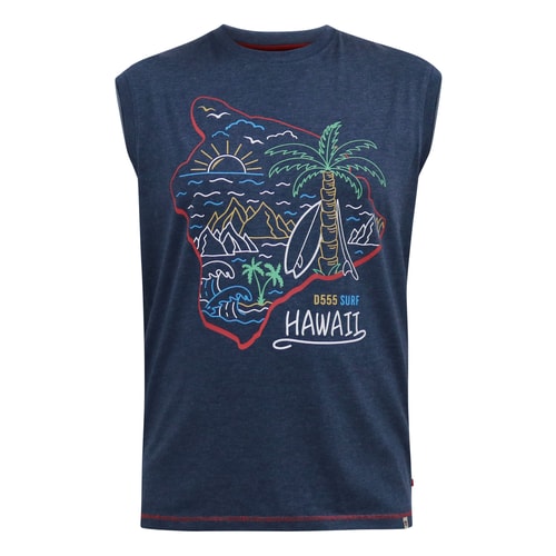 D555 Clifton Hawaii Island Bedrucktes ärmelloses T-Shirt Denim Marl